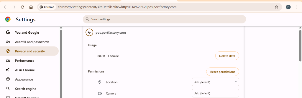 Chrome Reset Permissions